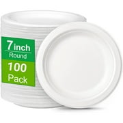 100 Pack Small Compostable Biodegradable Paper Plates, 7 inch, Bulk Dessert Plates