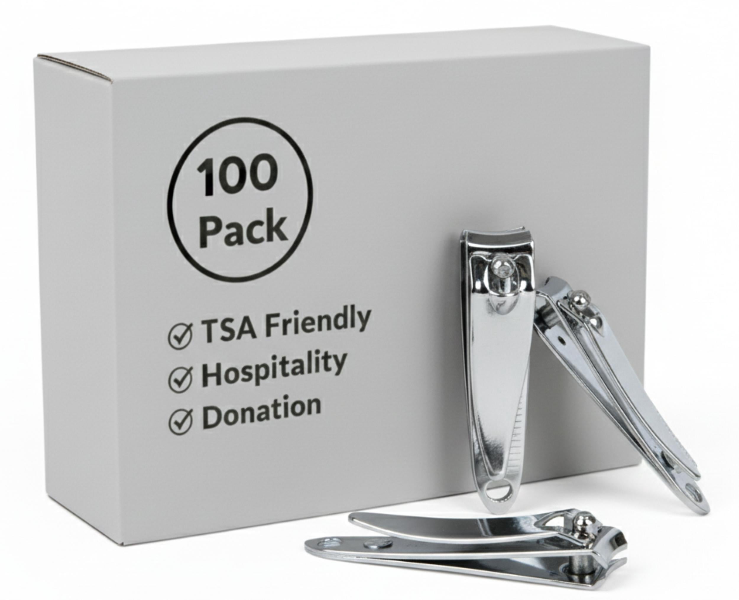 100 Pack Small Sterling Silver Nail Clippers, 2 Inch Fingernail Cutter Grooming Scissors for Men, Women, Manicure, Salon, Nail Techs, Travel, Hotel, Charity, Donation
