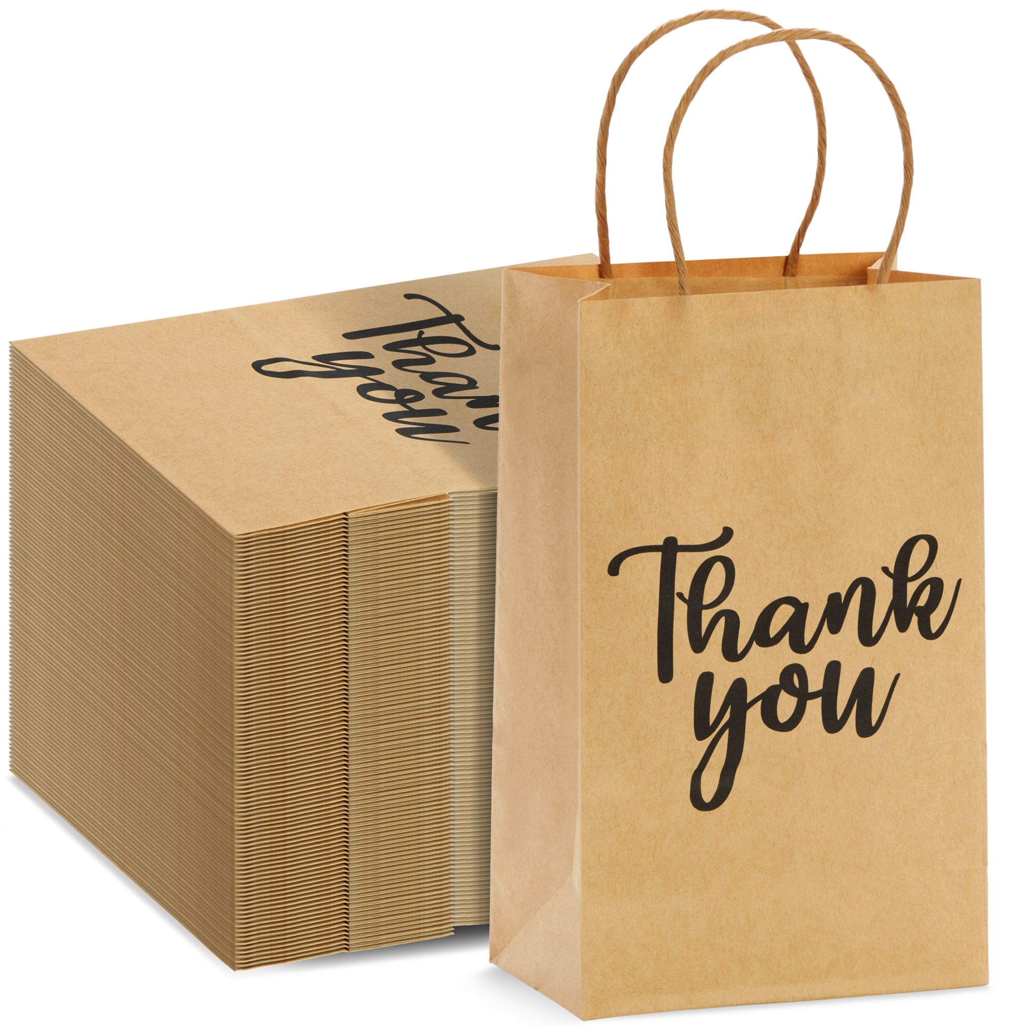 Thank You Bags Small Paper Bags with Handles Gold Foil Kraft Gift Bags