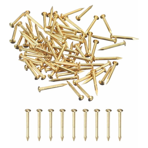 200 Pcs Small Tiny Nails, 1.2mm x 15mm Brass-plated Precision MIni Nails Hardware Round Head for Wooden/DIY Crafts Decorative/Household Accessories/Picture Hanging