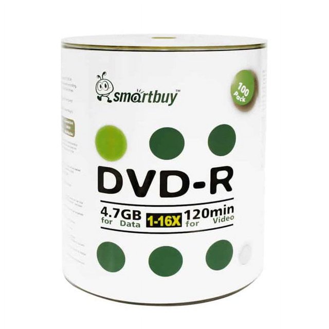 100 Pack Smartbuy 16X DVD-R 4.7GB 120Min Logo Top (Non-Printable) Data ...