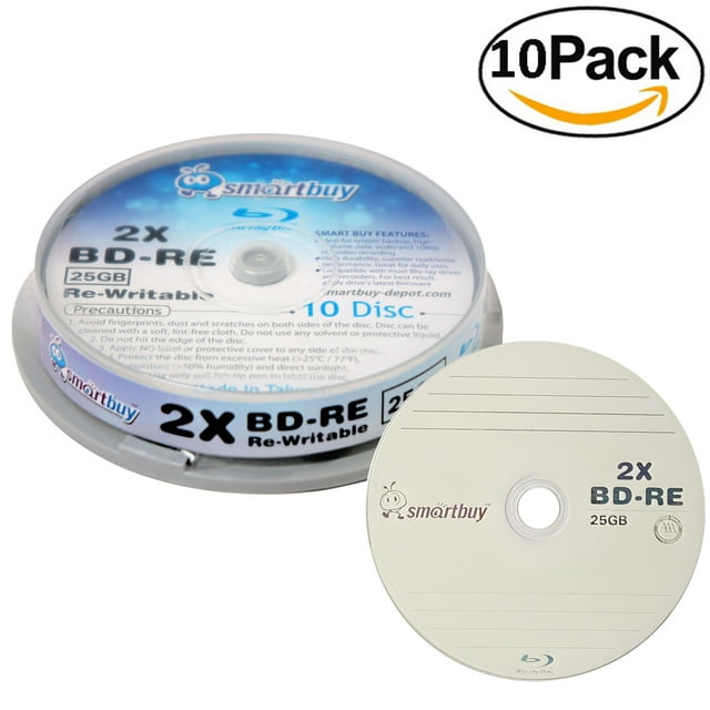 100 Pack Smartbuy 2x 25GB Blue Blu-ray BD-RE Rewritable Branded Logo Blank Bluray Disc