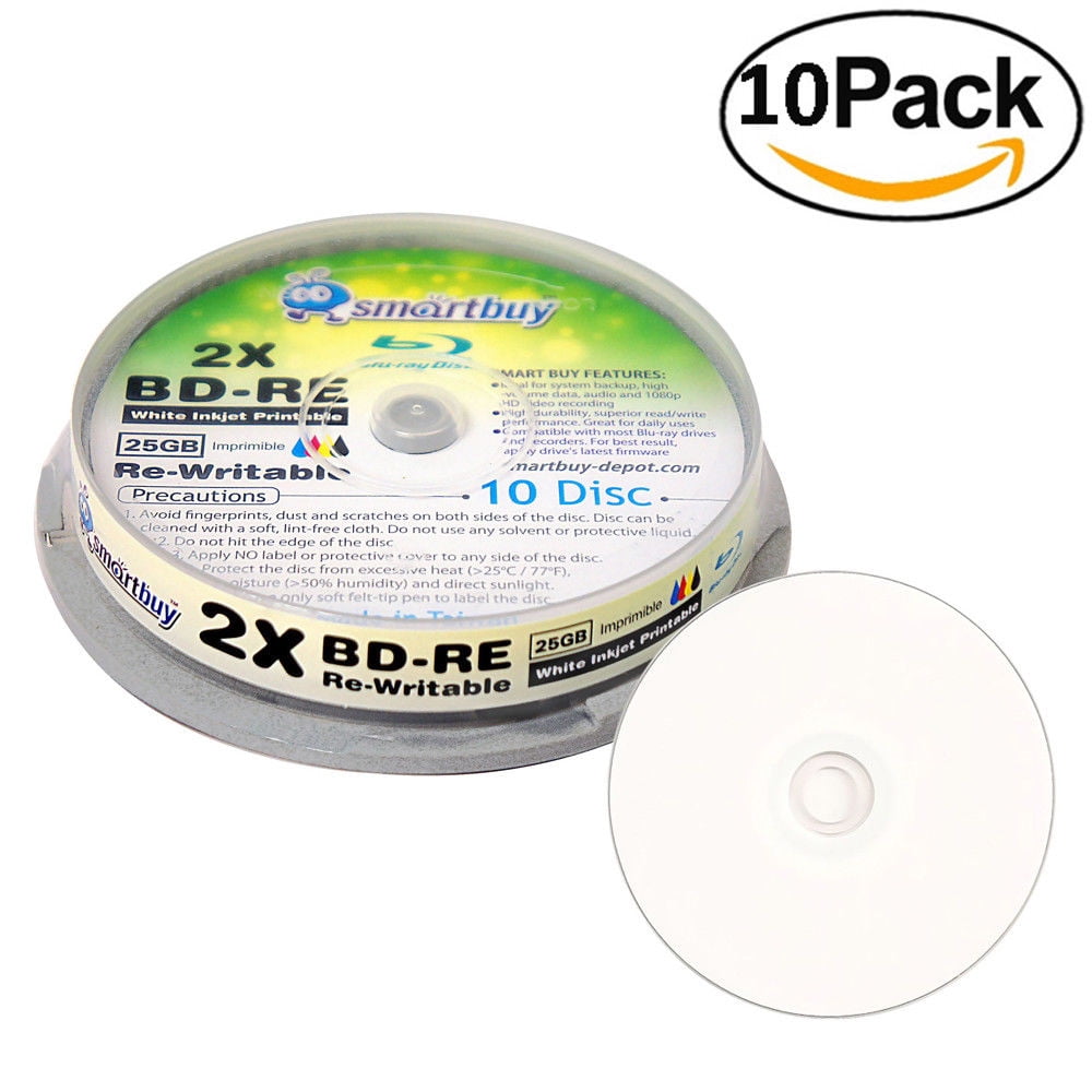 100 Pack Smartbuy 2x 25GB Blue Bluray BDRE Rewritable White Inkjet