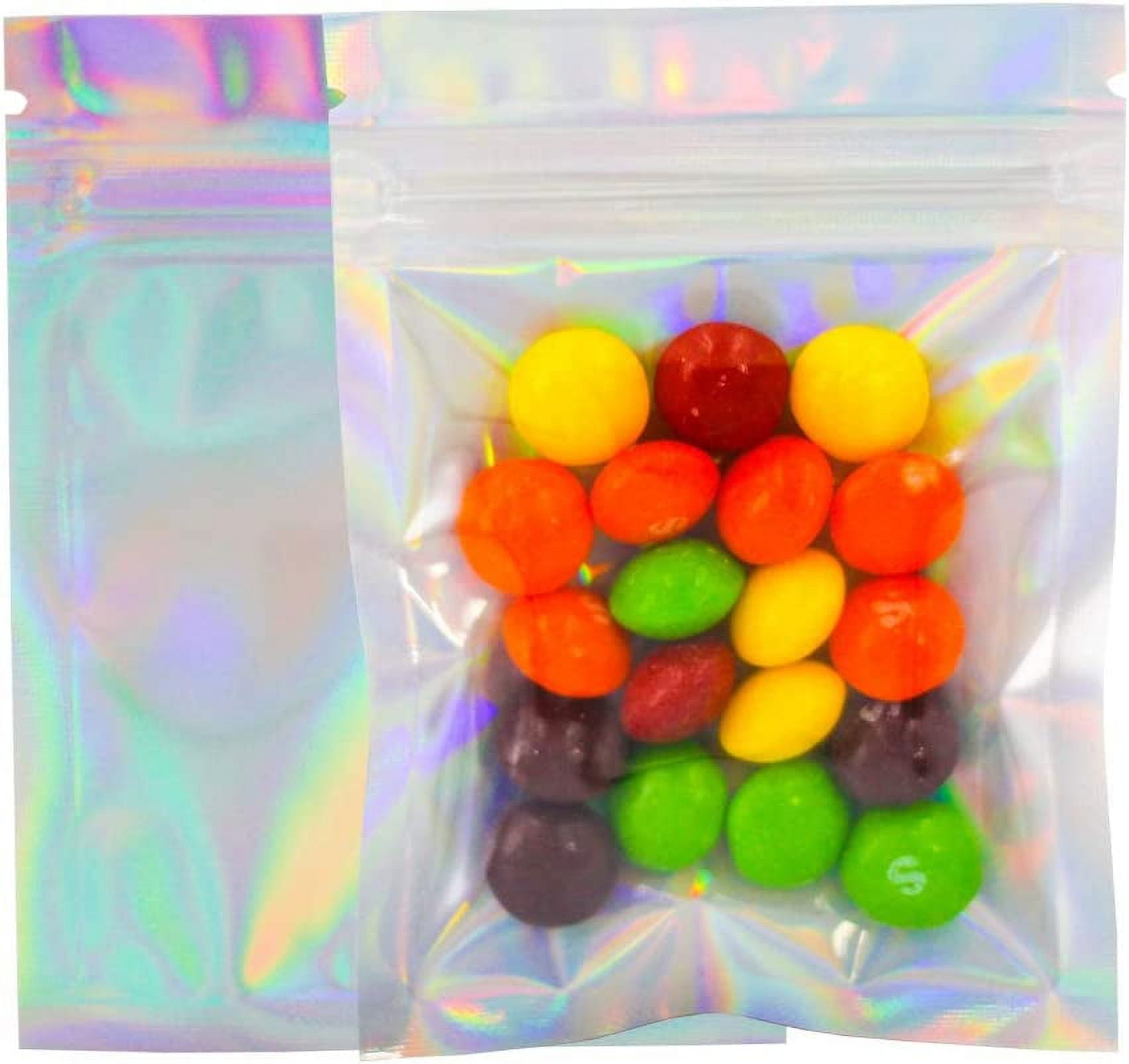 100 Pack Smell Proof Bags 3.3x5.1 Inches, Resealable Mylar Bags Food Safe Material ZipLock Food Storage Foil Pouch Bag, Holographic Rainbow Color (3.3 x 5.1 Inch)…