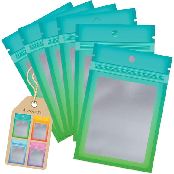 100 Pack Smell Proof Resealable Bags for Storage,Cute Mylar Clear Bags for Small Business Foil Pouch Zipper Packaging Bag for Sample Eyelash Gloss(Blue Green,2.7X3.9in)