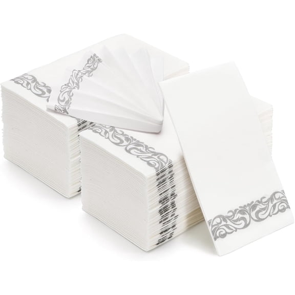 100-Pack Soft Texture Paper Hand Towels Disposable Decorative Paper Hand Napkins - Silver Floral Paper Guest Towels