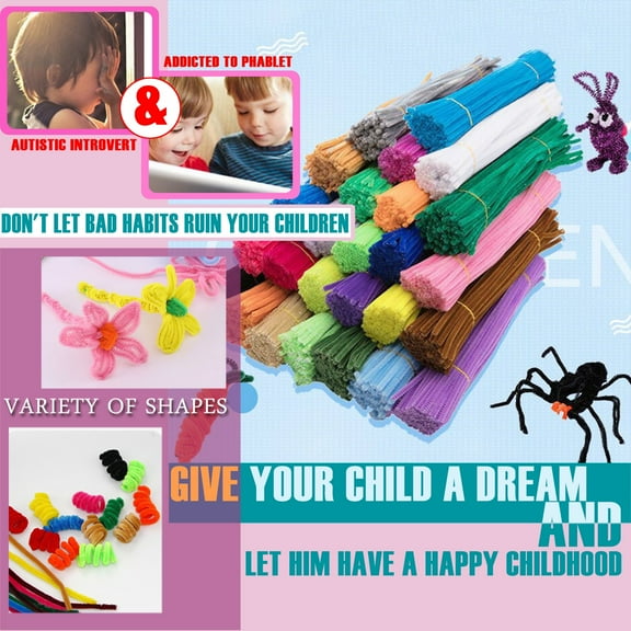 100-Pack Solid Color Chenille Stem Pipe Cleaners, DIY Arts and Crafts Decoration