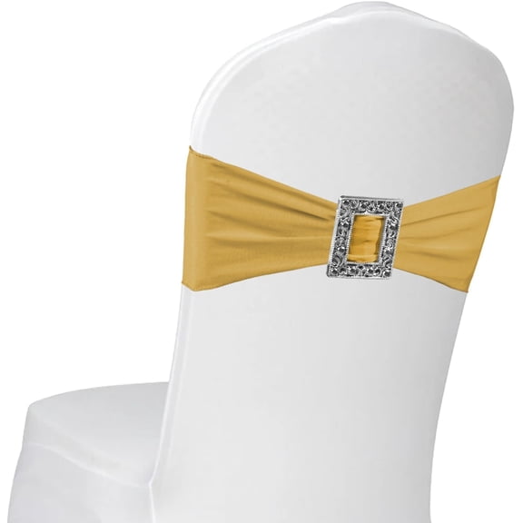 100 Pack Spandex Stretch Chair Sashes Bows Elastic Chair Cover Bands Ties with Buckle Slider for Wedding Party Banquet Decorations (Gold)