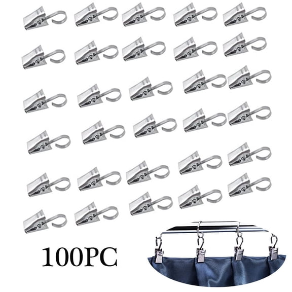 100 Pack Stainless Steel Curtain Rings with Clips, Mini Silver Shower Curtain Hooks with Clips for Hanging Photos Decor, Bulk Ring Clips for Bedroom Bathroom, Drapes Rings