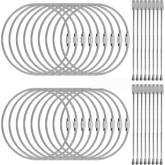 100-Pack Stainless Steel Key Rings - 5.9 Inch Aircraft Cable Keychains (1.5mm) for ID Tags, Luggage Tags, Keys & Badges - Durable Wire Loops with Secure Clasps