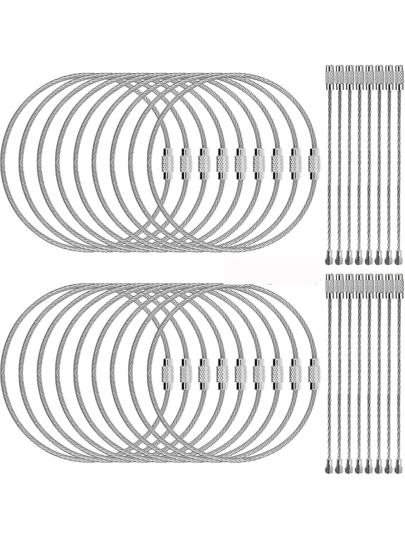 100-Pack Stainless Steel Key Rings - 5.9 Inch Aircraft Cable Keychains (1.5mm) for ID Tags, Luggage Tags, Keys & Badges - Durable Wire Loops with Secure Clasps