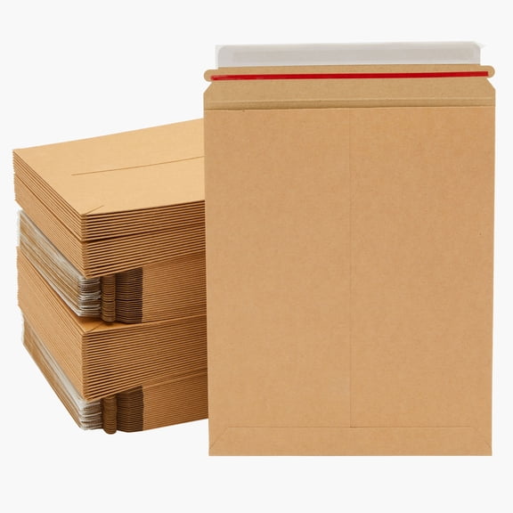 Juvale Stay Flat Mailer Envelopes - Self-Adhesive Closure & Envelope Seal - Thick Paperboard Document Mailers - Flat-Profile Photo & Trading Card Mailing Sleeves - 9 x 11.5 in, Brown, Pack of 100