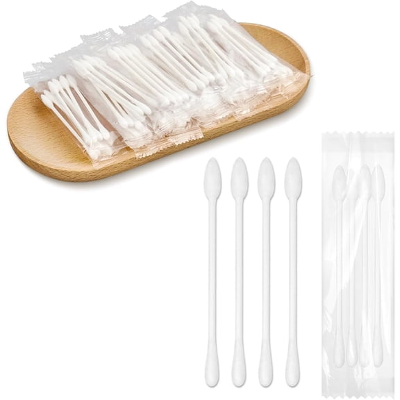 100 Pack Swabs, Individually Wrapped Swab, Individually Wrapped Double Tipped Paper Sticks for Ear, Make-up(4pcs per Bag,100 Bags,Round+Pointed Shape)