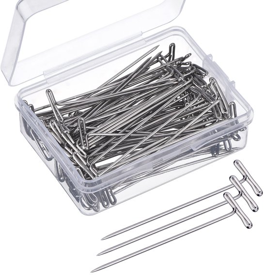 100 Pack T Pins for Wig,2 Inch Sewing Pins,Long Straight Pin for Mannequin,Sewing,T Push Pin with Plastic Box,Silver