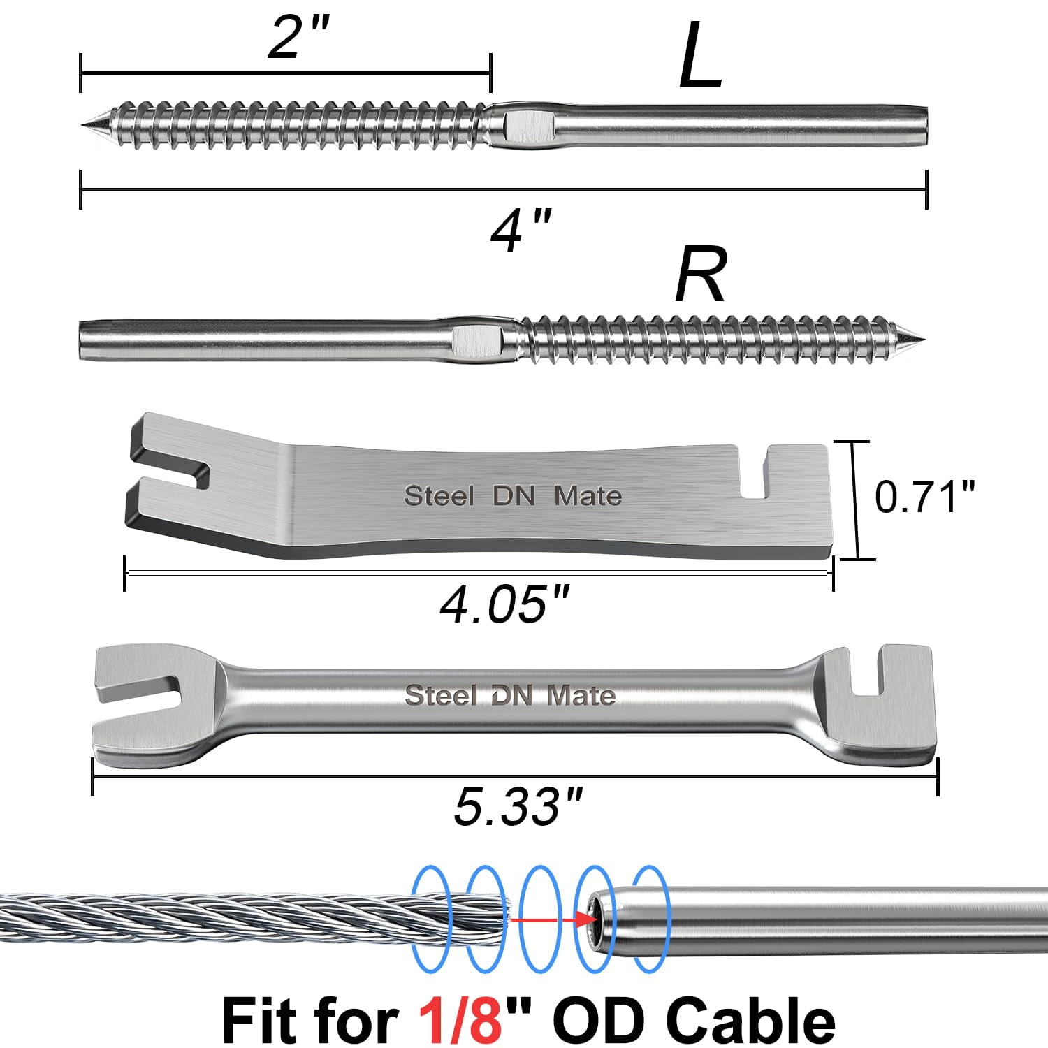 100 Pack T316 Stainless Steel Right&Left Handed Thread Swage Lag Screws ...