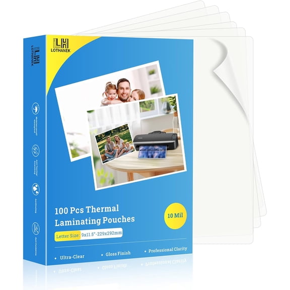 100 Pack Thermal Laminating Pouches 10 Mil, 9 x 11.5 Inches Clear Laminating Sheets, Wide Size Compatibility Office Laminating Supplies for Letter, Photo, Card and ID Badge