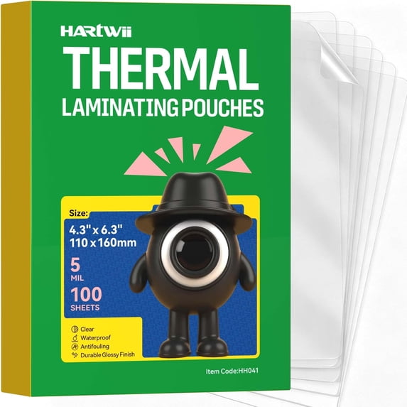 100 Pack Thermal Laminating Pouches 4.3x6.4Inches 5mil Laminating Sheets for Photo Card Documents, Clear Rounded Corner, Crystal Clear, Dry-Erase Friendly, Compatible with Laminators