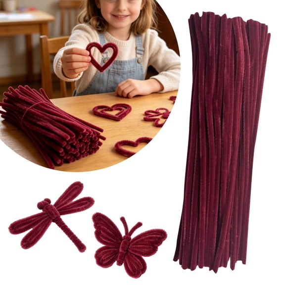 100 Pack Thick Chenille Stems 6mm x 12 Inch Fuzzy Pipe Cleaners Bendable Plush Craft Sticks for DIY Art Projects, Soft Fuzzy Wire Stems for Making Flowers, Animals, and Holiday Decor