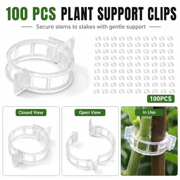 100 Pack Tomato Clips Set, Plastic Trellis Clips for Supporting Tomato and Grape Vines, TIKA