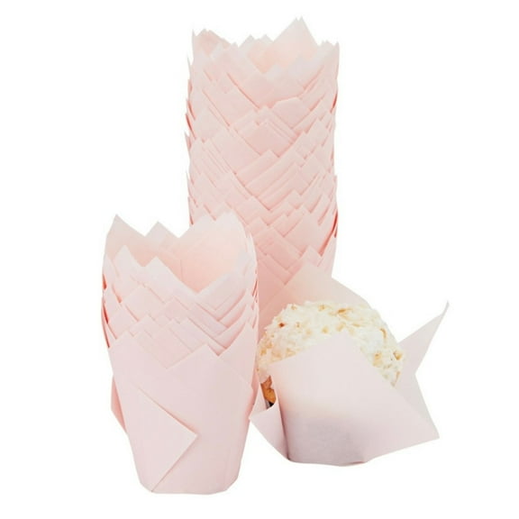 Juvale Tulip Cupcake Liners - Elegant Tulip Design & Wedding Cupcake Liners - Moisture-Retaining Cute Muffin Cups - Easy-Cleanup Baking Cups - 100 Pack, Pink, 2 x 2 in Base, 2.5-3.5 in Height