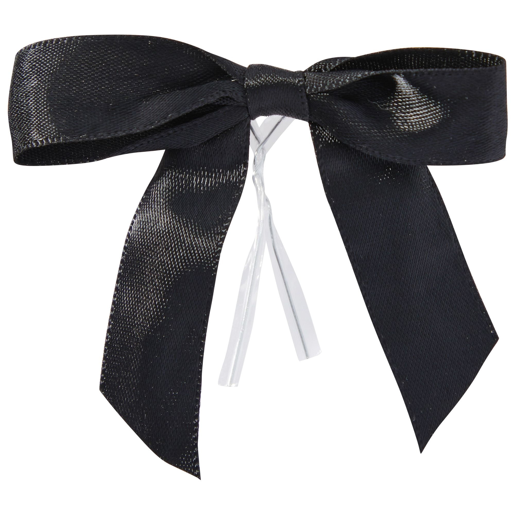 BLACK/WHITE STRIPED Grosgrain Pre-tied Bow, 3.25” Bow, 5” Twist Tie, 7/8  Ribbon - Pack of 50 Bows