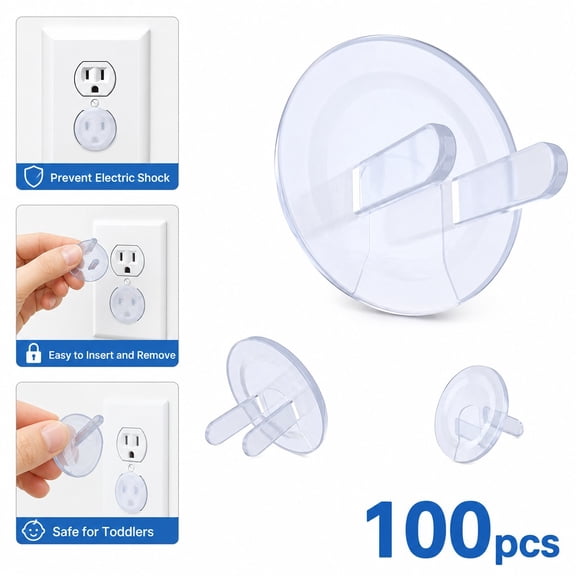 100 Pack US Standard Child Safety Outlet Covers, Clear 2-Prong Electrical Plug Protectors for Baby Proofing