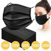 100 Pack USA Made Disposable Face Masks Black, 3 Ply Breathable Protection Mask