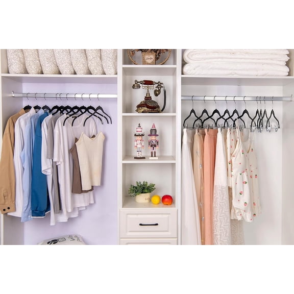100-Pack Ultimate Closet Organizer Bundle - Space-Saving, Heavy-Duty Non-Velvet & Slim Plastic Hangers with Swivel Hooks - Ideal for All Garments - Black