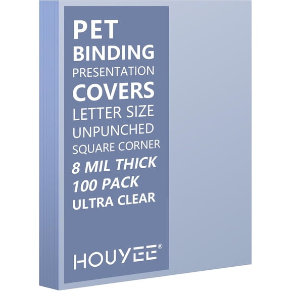 100 Pack Ultra Clear Binding Presentation Covers, Report Polythylene Terephthalate,8 Mil,8-1/2 x 11 Inches, Letter Size