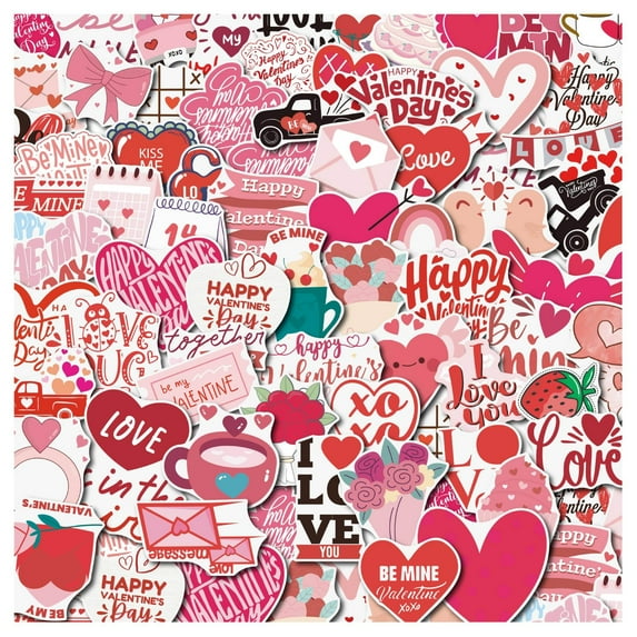 100-Pack Valentine's Day Doodle Stickers - Featuring Colorful Heart & Love Motifs, Floral Patterns, Easy To Peel & Stick For Diy Crafts, Scrapbooking, Card Making, Gift Wrapping -