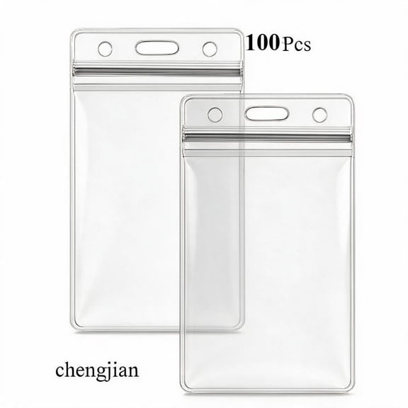 100 Pack Vertical ID Card Name Tag Badge Holders, Waterproof Resealable Zip Clear Plastic Badge Protectors for Office, School, Conferences & Events