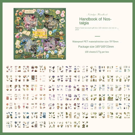 100-Pack Vintage Sticker Box Set - Creative DIY PET Stickers for Kids' Journals and Craft Projects