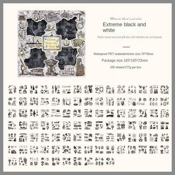 100-Pack Vintage Sticker Box Set - Creative DIY PET Stickers for Kids' Journals and Craft Projects