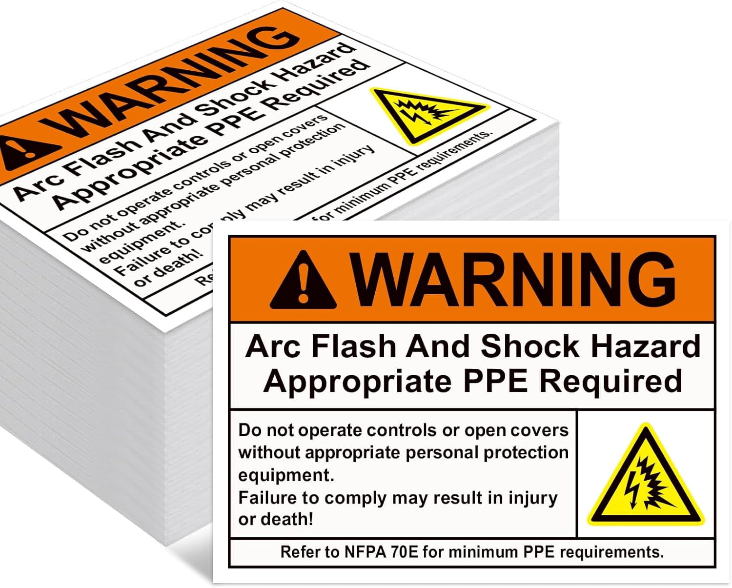 100 Pack WARNING Arc Flash and Shock Hazard Appropriate PPE Required ...