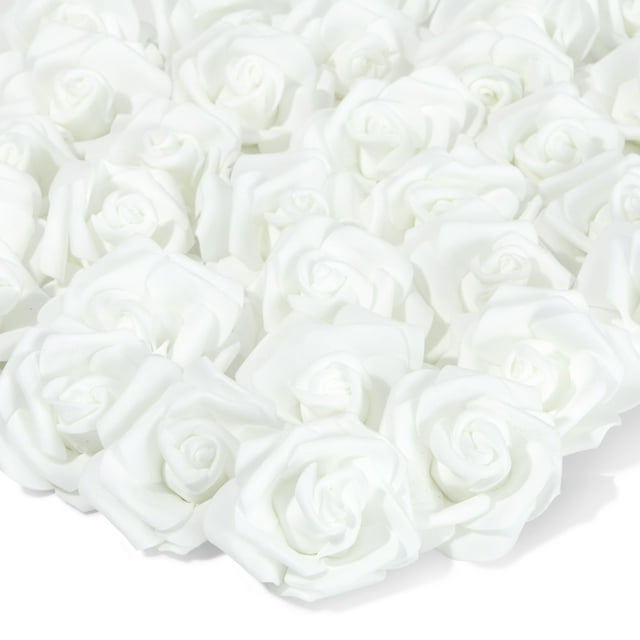 100 Pack White Artificial Flowers, Bulk Stemless Fake Foam Roses for
