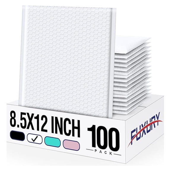 100 Pack White Bubble Mailers 8.5x12" Medium Opaque Bubble Envelopes Strong Adhesion Padded Mailer Thick Padded Envelopes Mailers for Small Business Mailing Books Clothes Makeup Supplies