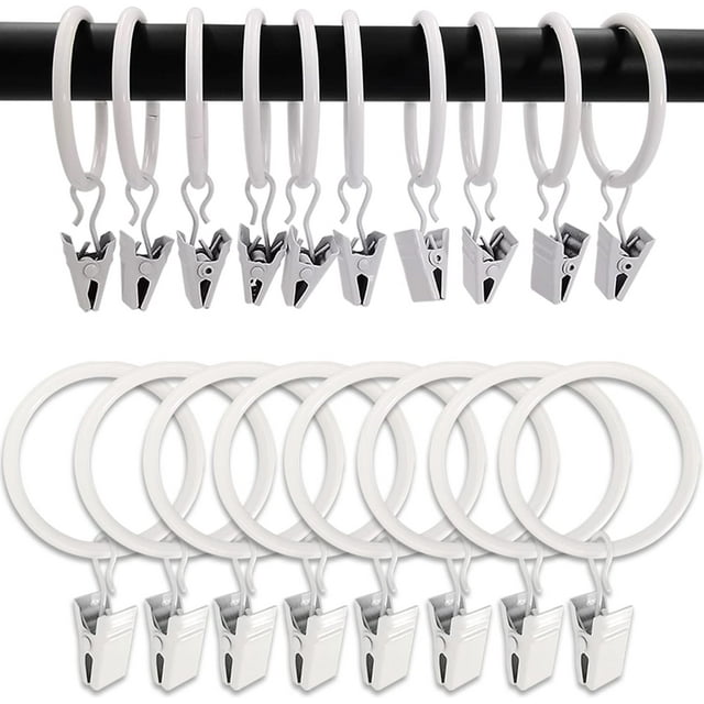 100 Pack White Curtain Rings with Clips, Curtain Hooks Hangers Clip