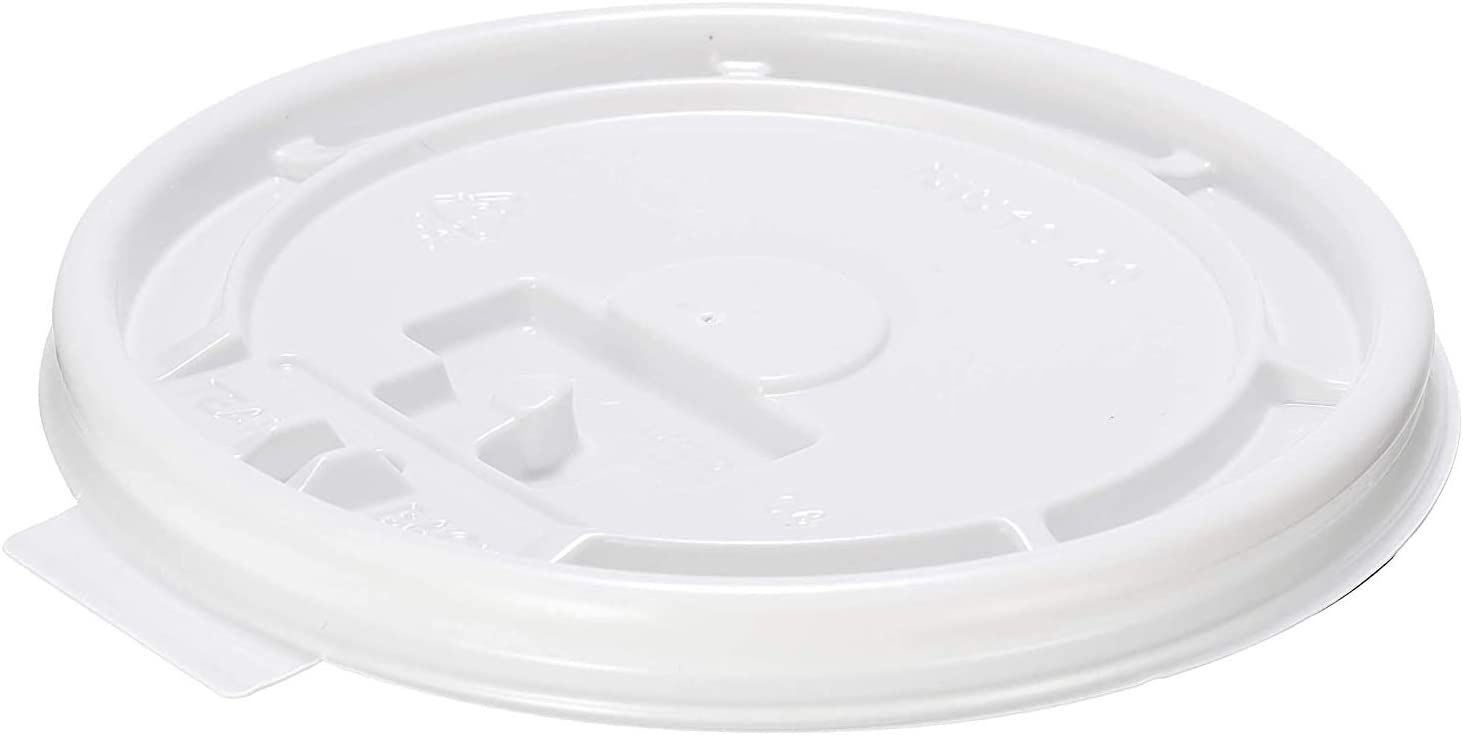 [100 Pack] White Flat Tear Back Lids for Hot Cup, Coffee Cup, Paper Cup - Universal Size Fits 10,12,16,20oz Disposable Cups - White Coffee Cup Lids Standard 90mm