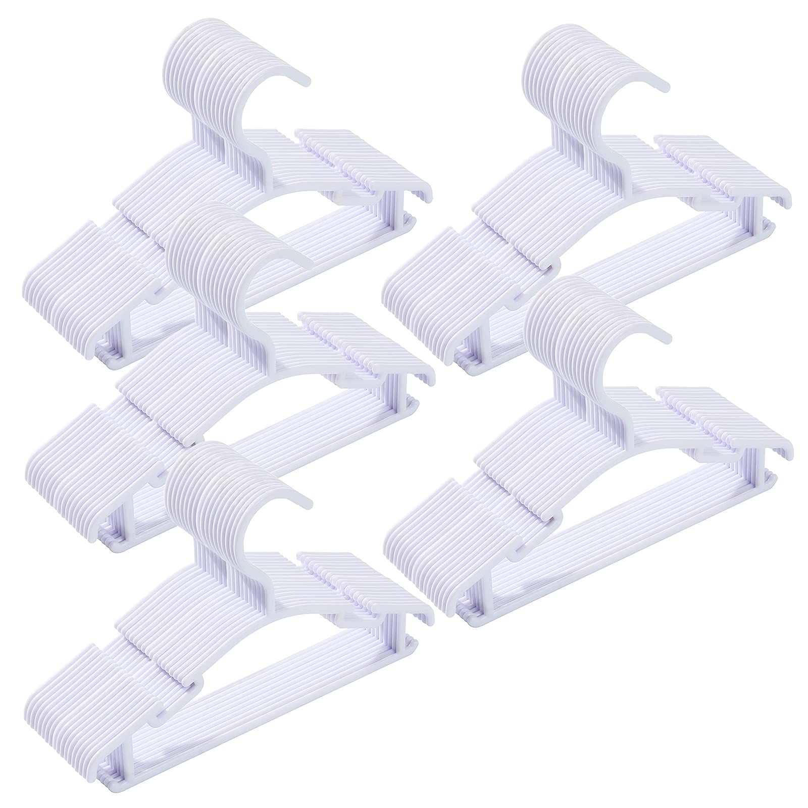 100 Pack White Plastic Clothes Hangers for Nursery and Everyday Laundry Use