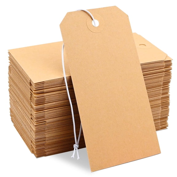 100 Pack White Shipping Tags with Elastic String Blank Labeling Tags with Strings Attached, 4 3/4" x 2 3/8"