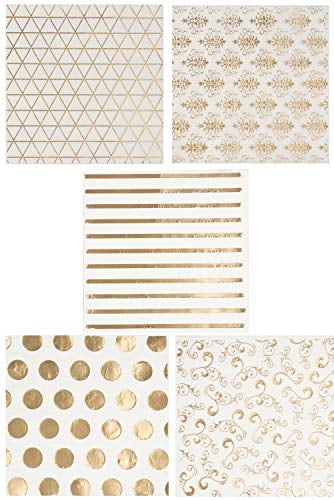 100 Pack White and Gold Paper Napkins - Disposable Cocktail Napkins for ...