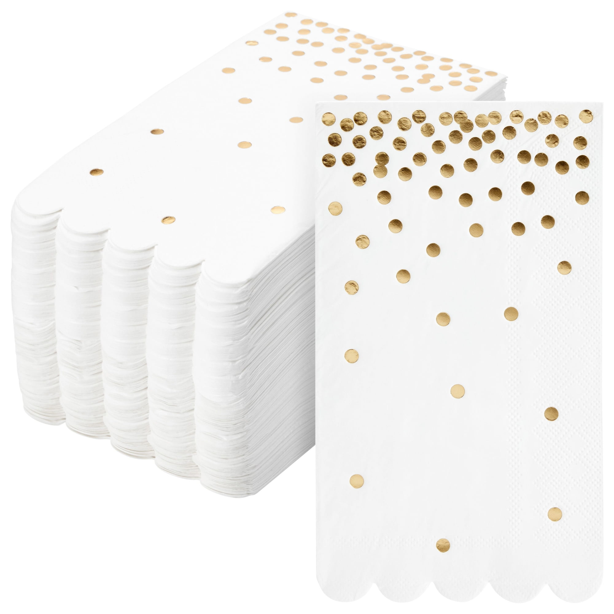 100Pack White and Gold Scalloped Dinner Napkins Gold Polka Dot