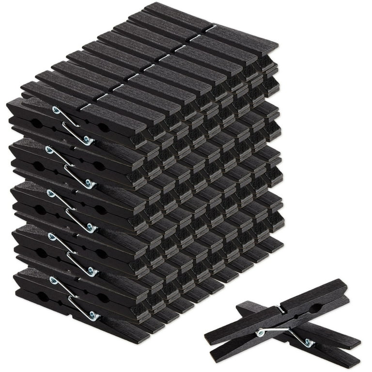 100 Pack Large Wooden Black Clothespins for Crafts, Hanging