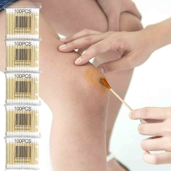 100-Pack Wooden Cotton Swabs - Double-Tipped Sanitary Swabs for Makeup, Wound Care & Ear Cleaning - Soft & Safe Household Cleaning Swabs (100 Count)