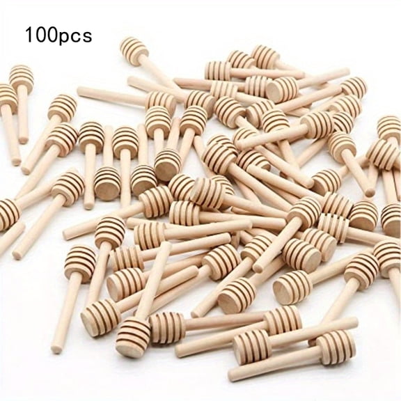 100 Pack Wooden Honey Dipper, Beige Honey Sticks for Jars, Round Head Wooden Mini Honey Spoon for Tea and Coffee, Natural Wood 3in, Dessert Table Favors for Wedding und Party