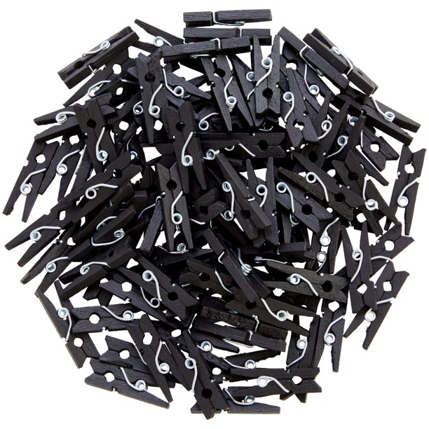 100 Pack Wooden Mini Clothes Pins for Photos, 1 Inch Black Clips for