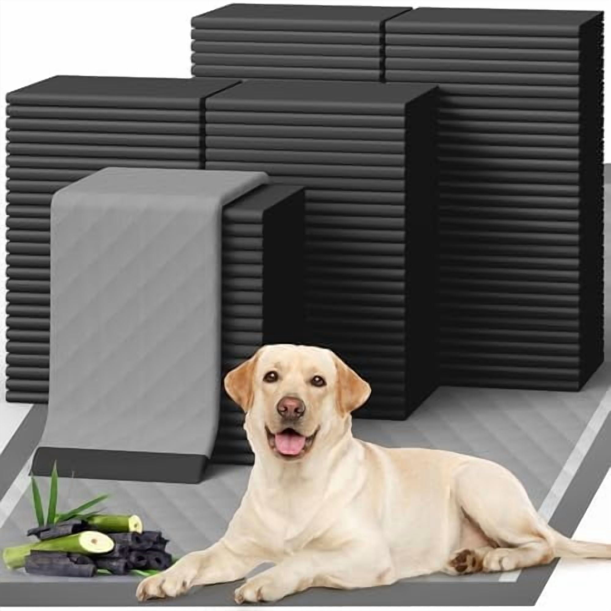 100-Pack X-Large Puppy Pads - 34'' x 28'' Pee Pads for Dogs Potty Training with Leak-Proof Quick-Dry Design, 6-Layer Wee Wee Pads for Dogs, Charcoal, Black