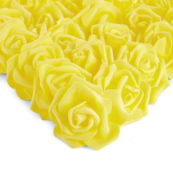 Juvale Artificial Foam Roses - 100-Pack Stemless, Yellow, 3-Inch Diameter - Faux Flowers for Vase Displays, Wedding Decor & Centerpiece Table Decorations