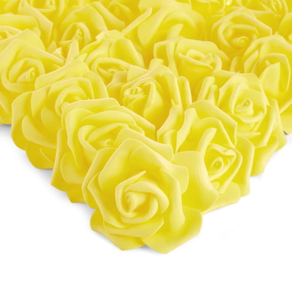 Juvale Artificial Foam Roses - 100-Pack Stemless, Yellow, 3-Inch Diameter - Faux Flowers for Vase Displays, Wedding Decor & Centerpiece Table Decorations