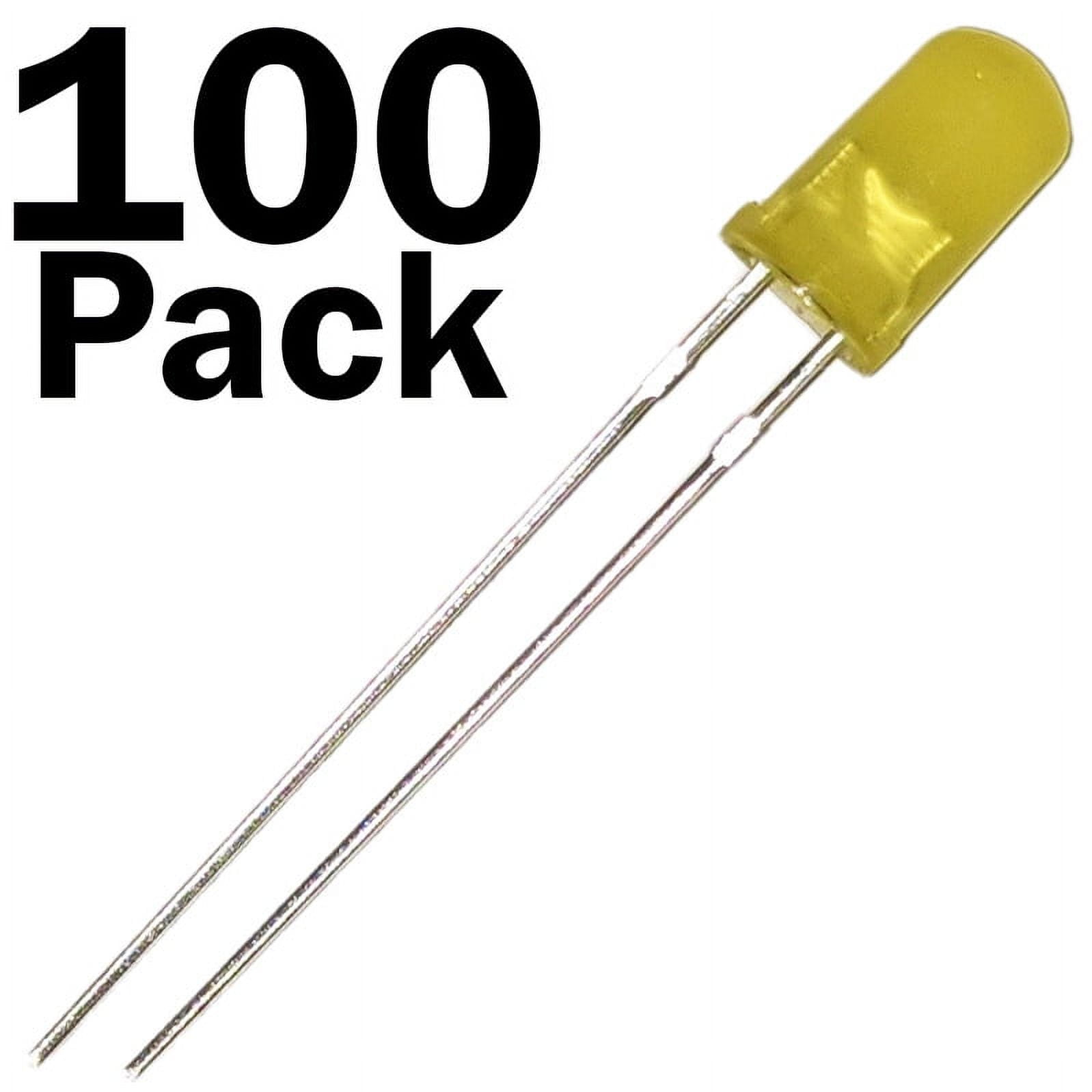 100 Pack Yellow Diffused Lens LEDs, 5mm Diameter Round Bulb, 2-Pin Light Emitting Diodes for DIY Hobby or Other Electronic Projects